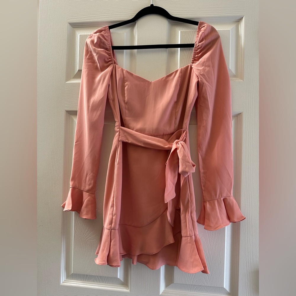 NWT More to Come Khloe Ruffle Sleeve Mini Dress Pink Size XS